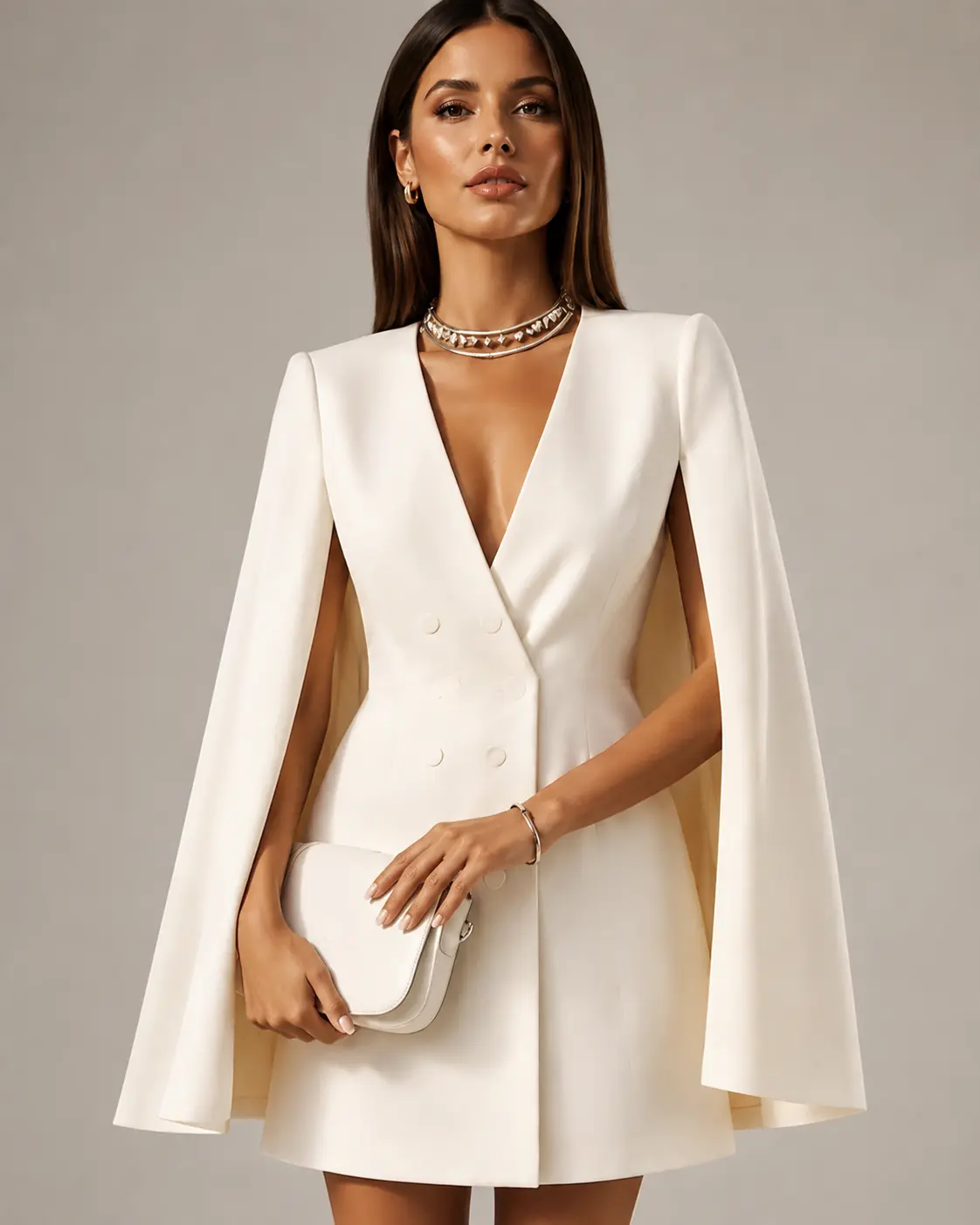 Women's Double-Breasted Cape Blazer Mini Dress SX250012 Formal Polyester Womenswear Basic
