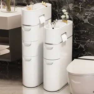 Tiers Narrow Storage Cabinet with Wheels Modern Floor Storage Cabinet Large Capacity Slim Bathroom Storage Cabinet Bedroom Accessories