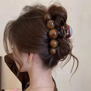 1pc Elegant Pearl Hair Claw Clip - Oversized Shark Clip For Women, Simple Back Head Clamp Stylish Hair Accessory For Daily & Occasion Use