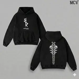 Cyberpunk Anime Inspired Double Print Washed Hoodie, Heavyweight Streetwear Pullover