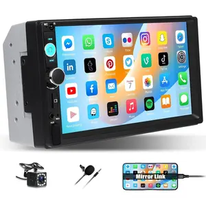 7 inch Car Stereo Double Din Radio with Backup Camera Touch Screen Radio Car Audio Receivers Support Mirror Link, Bluetooth, FM/EQ/USB/TF/AUX-in MP5 Multimedia Player 2 Din Head Unit