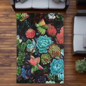 Begin Home Decor C1ROAR57BG7UYR 5 x 7 ft. Set of Colorful Succulents - Romantic Outdoor Rectangle Area Rug