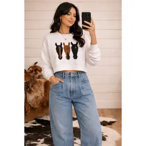 THREE HORSE SWEATER CROP *Final Sale*