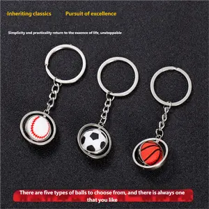 Rotating Small Basketball Soccer Golf Rugby Baseball Keychain Metal Ball Key Ring Gift
