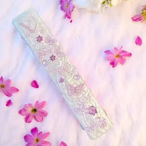 Lilac Flowers & Butterflies Mezuzah Cover – Handmade Resin Judaica Case, Mezuzah Holder