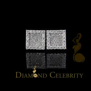 Diamond Celebrity’s 925 White Silver 0.80ct VVS ‘D’ Moissanite Square Stud Earring Men’s/Womens