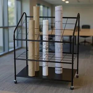 Houseables Blueprint Holder, Blueprint Storage, Construction Plan Holder, Storage Rack, Print Rack, Map Cabinet, Poster Display, Blue Print Organizer On Wheels, Architect, Paper, Tube, 20 Slot Cart