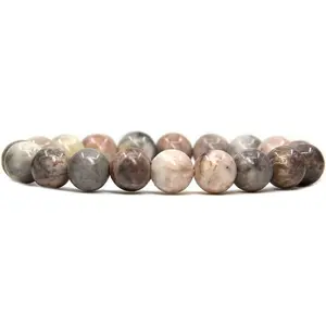 Angelstones Natural Pink Zebra Jasper Genuine Semi-Precious Gemstones Healing 10mm Beaded Stretch Bracelet 7" Unisex