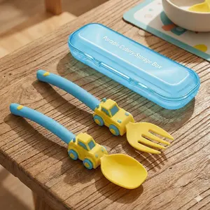 Toddler Car Utensils Set Colorful Spoon Fork Portable Case Easy to Hold for Little Hands BPA Free Safety Fun Design Versatile Use for Boys Girls
