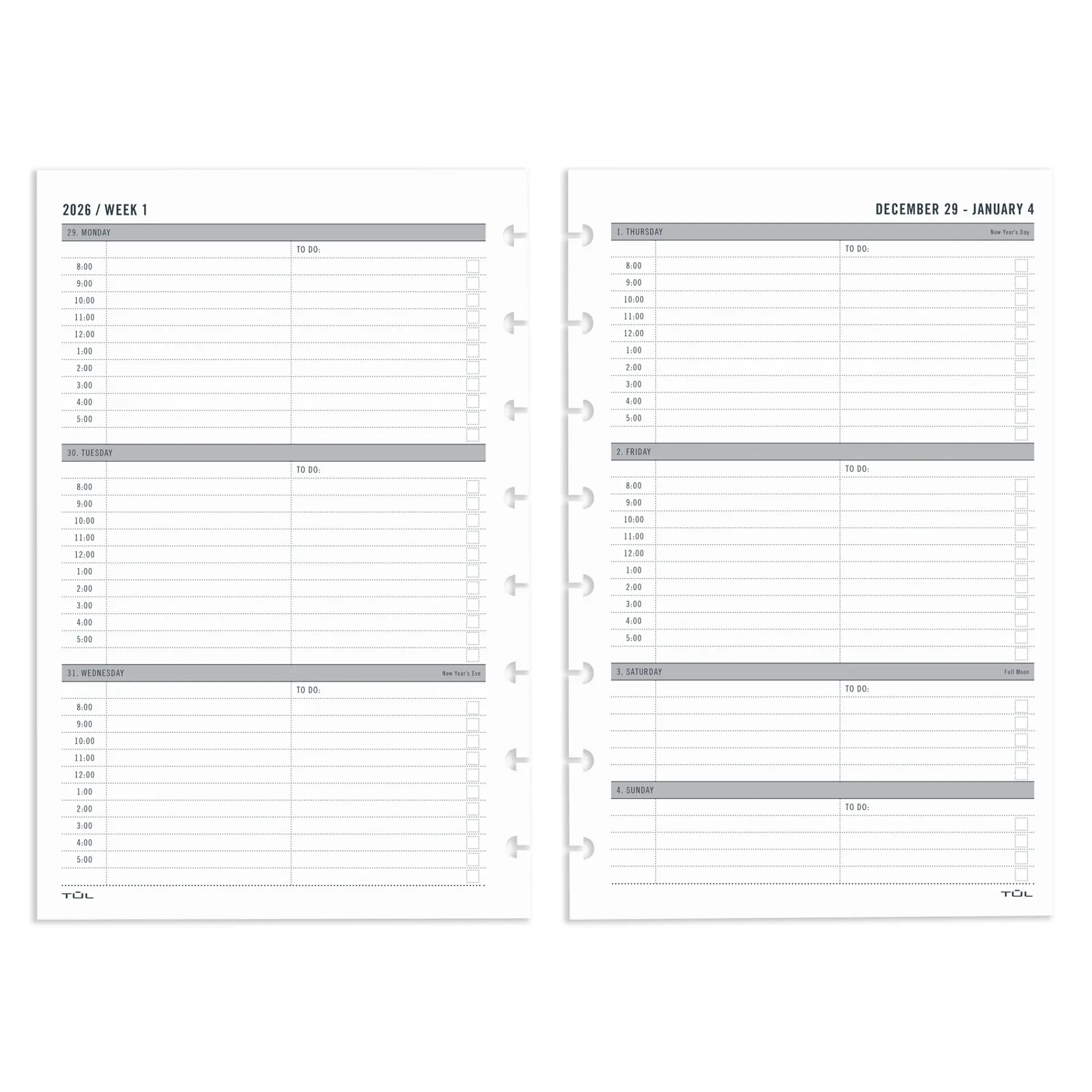 2026 TUL® Discbound Weekly Planner Refill Pages, Junior Size, January To December