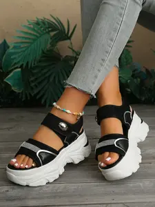 Rhinestone Chunky Sole Dad Sandals, Perfect for Y2K Street Style, Must-Have Elevator Shoes for 2026, Casual Flatform Open Toe