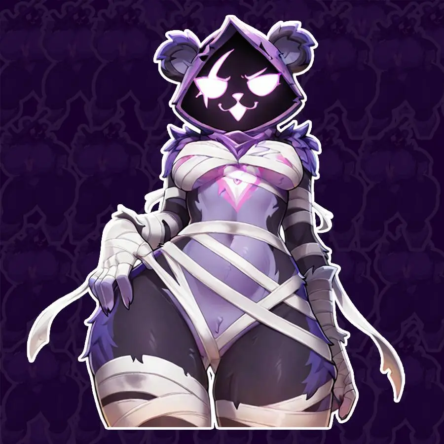 Cyber Mummy Bear Sticker – Futuristic Furry Girl Vinyl Decal for Gamers and Collectors