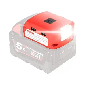 Milwaukee 18V Lithium-Ion Battery Adapter with Dual USB Ports, 12V DC Outlet & LED Work Light - Power Source Converter for Milwaukee Tools, Compatible with M18 Batteries - Battery Not Included