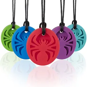FN27 Spider Sensory Chew Necklaces, 5 Pack Sensory Chewy Necklace  for Autistic Children and Adults, Designed for Chewing, Autism, Autism Sensory Teether