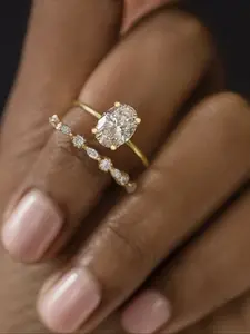 Women's Elegant Fashion Rhinestone Decorated Ring (2pcs), Wedding Engagement Ring for Daily Clothing Decor, Trendy All-match & Exquisite Jewelry for Birthday Gift, Rhinestone Ring Set, Elegant Glittering Ring