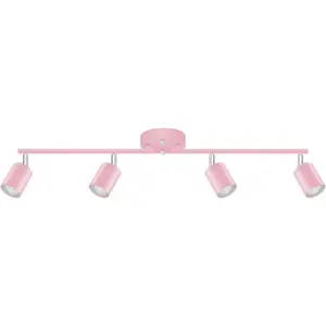 Track Lighting Fixture Ceiling, Modern LED Track Lights Kit, 4 Lights Ceiling Lighting for Kitchen, Rotatable Spotlight Heads, Wall Mount Spot Lighting for Island/Bedroom, Pink Home Decor(GU10 Socket)