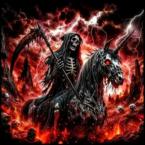 Dark Style Grim Reaper Riding Skeleton Unicorn Hell Scene Art Painting Diamond Painting 5D DIY Diamond Painting Kit Full Drill Square Round Diamonds Embroidery Cross Stitch Art Craft Home Decor Art Gift, Handmade Gifts, Handmade Painting Set