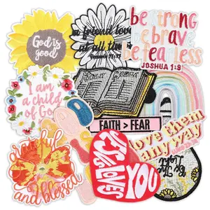12PCS "I Am a Child of God" Bible Quote Iron-On Patches Set Inspirational Embroidery DIY Kit for Jackets Hats & Bags Heat Transfer Stickers with Scripture Flowers & Rainbows