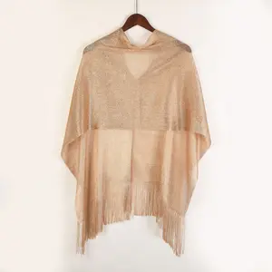 Solid-Color Flat-Knit Shawl — Sun-Protection Beach Cover-Up & Pullover Lurex Blouse