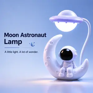 Astronaut Moon Lamp, 2 Lighting Modes LED Night Light, USB Powered Bedside Lamp with Button Switch, Cute Space Room Decor, Gift for Kids Boys Girls