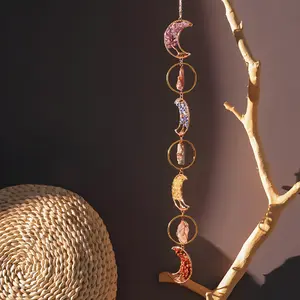 Natural Crystal Gravel Sun Catcher Amethyst Moon Lamp Handmade Wind Chime Room Decoration pendant