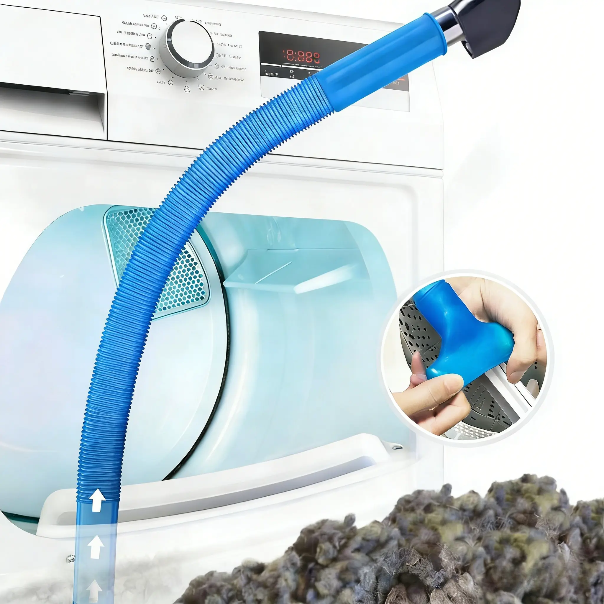 D-Dryer Vent Cleaner kit Dryer Lint Vacuum Attachment with Stretch Universal Connector, Silicone Connector Dryer Vent Cleaning Tool Vacuum Hose Lint Remover, Blue