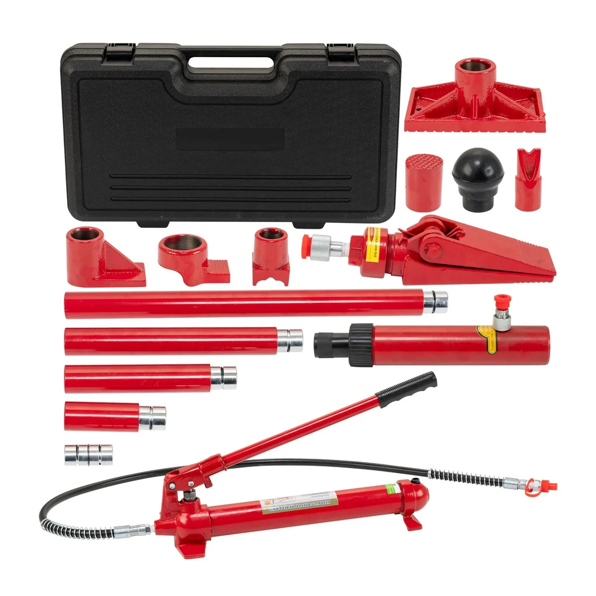 12-Ton Porta Power Hydraulic Ram Kit with Pump, 4.6FT Hose & Storage Case for Automotive, Garage, Farm & Mechanic Use