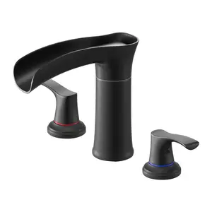 VEVOR Roman Tub Faucet, 3 Hole Waterfall Bathtub Faucet, Zinc Alloy Bath Tubs Faucets Set with 2 Handles, Deck Mount Bath Tub Faucets Set for Pet Washing, Baby Care, Adult Bathing, Matte Black