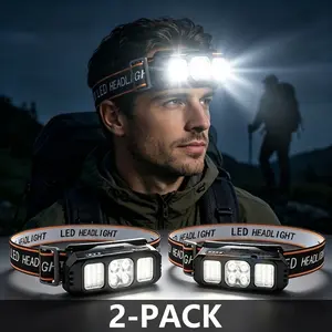 Ultra-Light LED Headlamp 2-PACK with 18650 Batteries Included, 7 Modes Dual-Beam Rechargeable Headlight, USB-C Charging, Waterproof Hands-Free Flashlight for Camping, Running, Fishing & DIY Repair