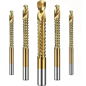 Serrated Twist Drill Bits, 5PcsTitanium Coated HSS Drill Bit(3-8mm) for Woodworking Wood Metal Plastic - Fast, Efficient, and Durable - Includes Serrated Grooving, Cutting, Drilling and More Power Tools