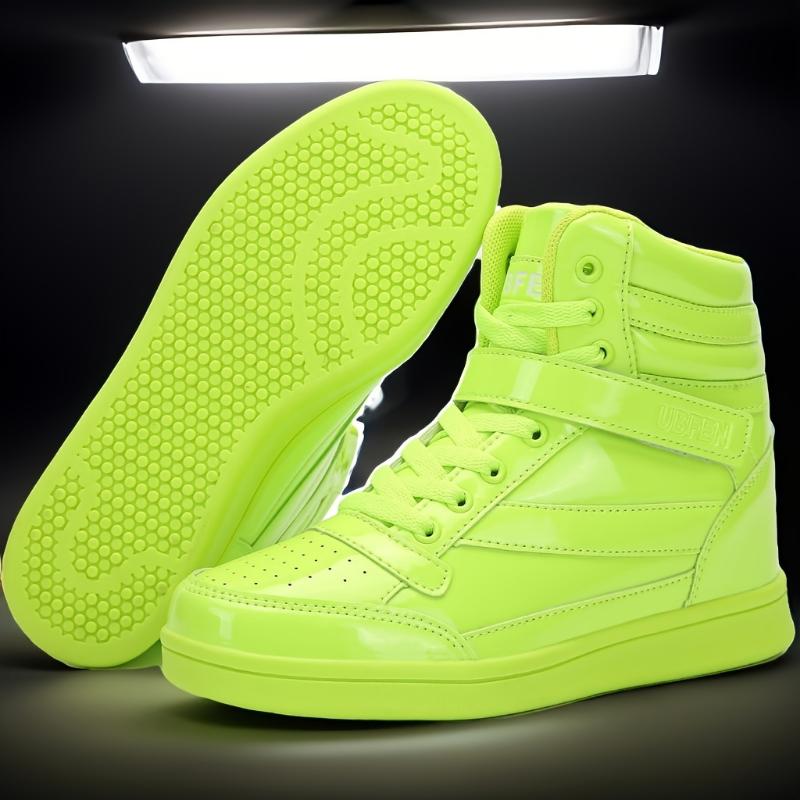 Women's Vibrant Neon Green High-Top Sneakers - Retro 80s Style, Faux Cover, Removable Insole, Hook & Loop Closure, Casual Tennis Shoes for All Seasons, Casual Footwear | Trendy Footwear | Laceup Closure