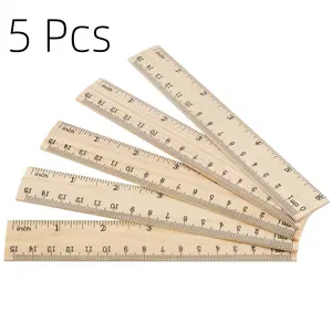 5-Pack 15cm Wooden Ruler Set, Dual-Scale Measuring Tool for Home Office, Engineering, Crafts, Drawing, Precision Measurement Essentials