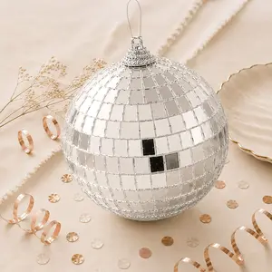 4 Pack Silver Foam Disco Mirror Ball With Hanging Ring, Holiday Party Decor 8"