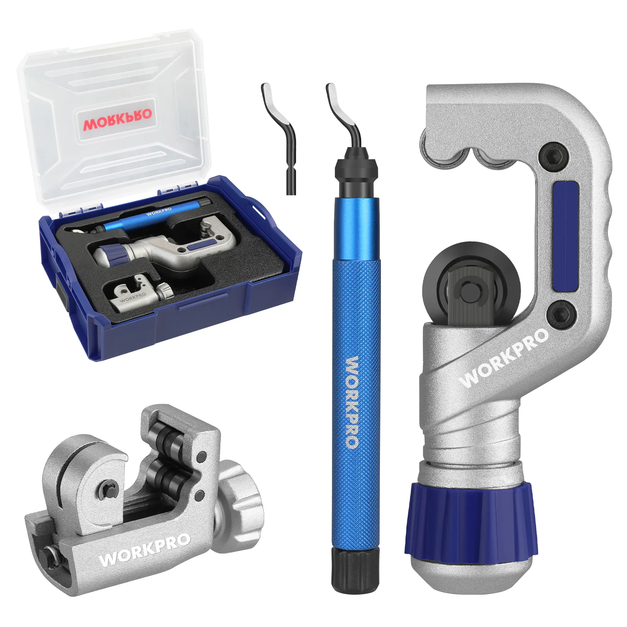 #backtoschool WORKPRO 3 Packs Tubing Cutter Set - Pipe Cutter with 1/8”-1-1/4” Cutting Capacity, Mini Copper Pipe Cutter with Deburring Tool, Copper, Aluminum, Brass, and Plastic Tubing Cutter