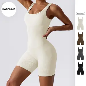 KatchMe Women's Basic Seamless Thin Waist Stretch Shaping Playsuit, Plain U Neck Sleeveless Tummy Control Shaping Bodysuit, Butt-Lifting Womenswear