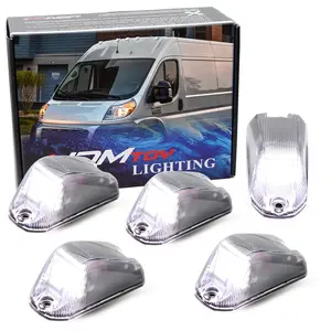 iJDMTOY 5pc Set Semi-Clear Lens Xenon White Full LED Front Cab Roof Clearance Marker Lamps For 2014-2023 Dodge RAM ProMaster 1500 2500 3500 Cargo RV Van