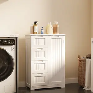 Gizoon 33" Kitchen Pantry Storage Cabinet with Door Shelves Small Freestanding Wooden Cupboard with 4 Drawers for Kitchen Dining Room