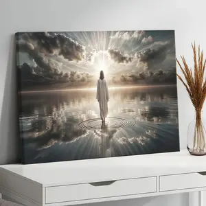 "Faith Over Fear" Jesus Canvas Print - Walking on Water Storm Art - Inspirational Religious Gift