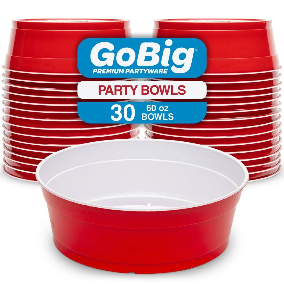 GoBig Red Party Cup 60oz Bowls - 30 Large Disposable Plastic Bowls