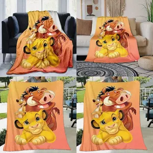 Soft Flannel All-Season Throw Blanket with Modern 3D Digital Printed Retro Cartoon Design of Simba Timon and Pumbaa - Perfect for Home Dr Couch Car Office - Convenient and Stylish Choice for Gifts