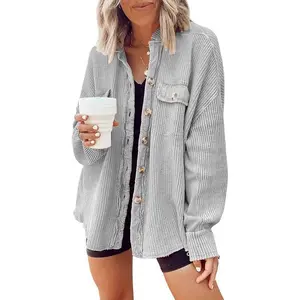 Women's Loose Knitted Button Shirt Jacket, Casual Comfortable Versatile sweaterswomen Cable Knit Fitted Sweaters