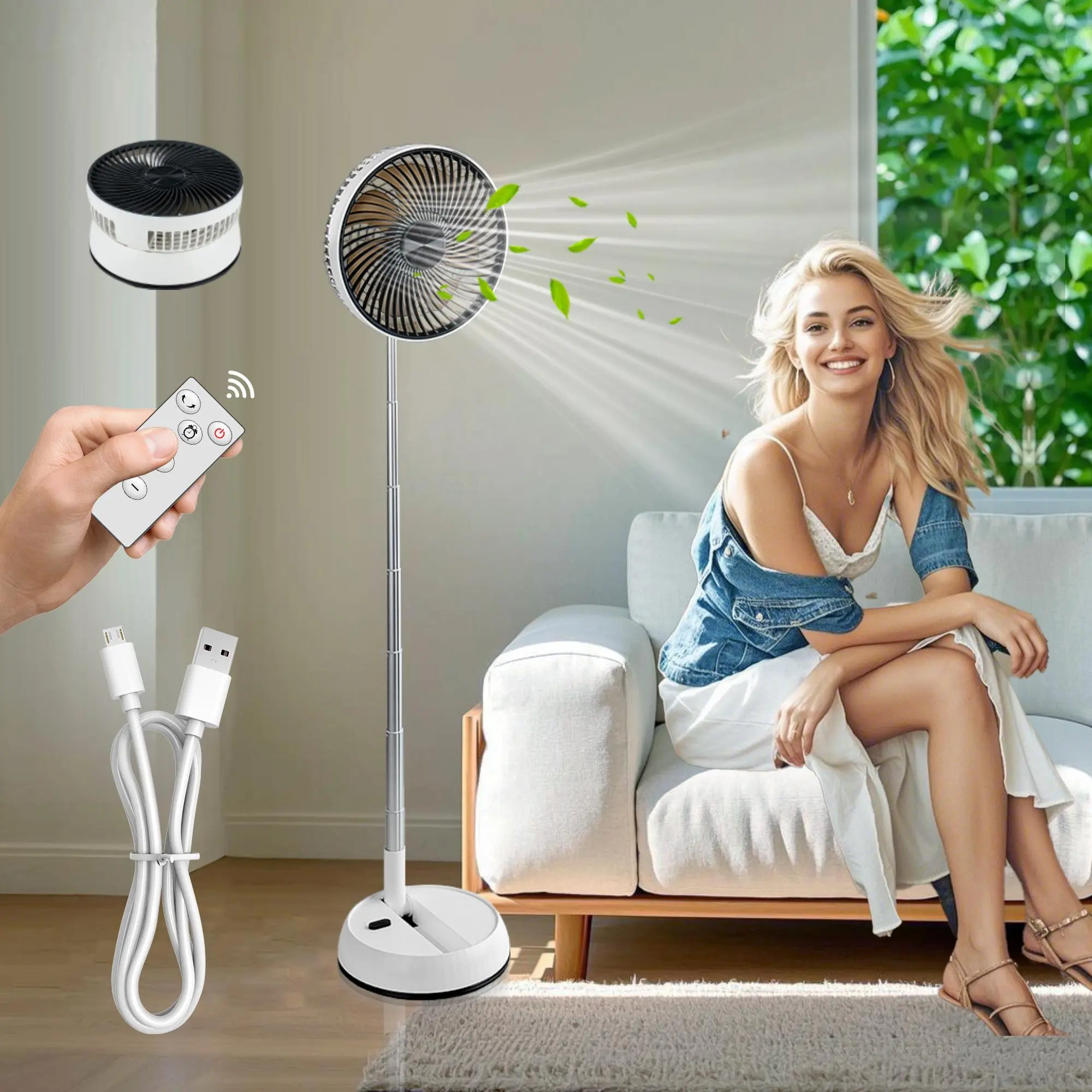 Portable Standing Fan with Remote Control, 5400mAh Rechargeable Foldable Travel Fan, Household Fan for Home Bedroom, Multifunctional Fan, Battery Operated Fans, Cordless Fan