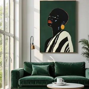 Decor African Wall Art, Black Woman Print, Afrocentric Woman Sofa Art, Green Tone Woman Art Print, Black Art Print, Room Decor, Unframed