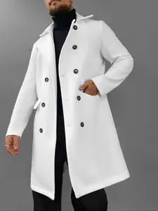 Men's Classic Woolen Overcoat, Casual Style, Plain Pattern, Long Sleeve, Loose Fit, Fall & Winter Fashion Jacket for Cold Weather