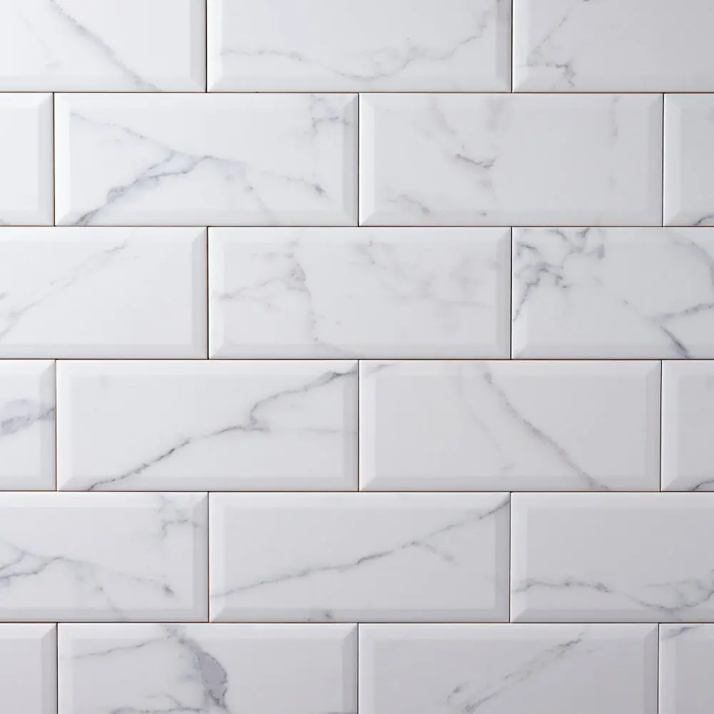 Milano Statuary White 4x10 Beveled Ceramic Tile Glossy