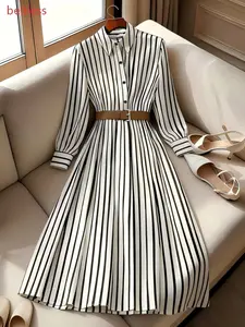 Women's Fashion Elegant New Striped Shirt Dress, Stylish Casual Wear, Perfect for Everyday, Comfortable and Trendy Design, Long Sleeve