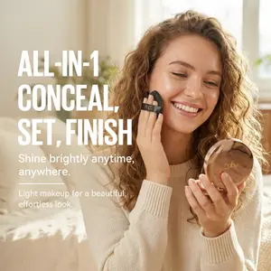 4-In-1 Concealer Balm, Cushion Bb Cream & Setting Powder, Full Coverage, Oil Control, Hydrating, Long-Lasting, Natural Finish, Daily Makeup