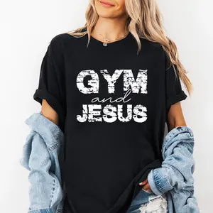 Gym And Jesus Comfort Colors Shirt, Faith Workout Unisex Graphic Tee, Religious T-Shirt, Gift For Christian Gym, Aesthetic Clothing