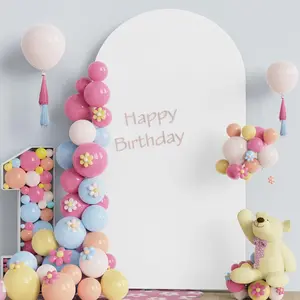 7.2FT Wedding Arch Cover White 2-Sided Spandex Fitted Arch Backdrop Cover Round Top Arch Cover for Birthday Baby Shower Wedding Arch Stand Decoration
