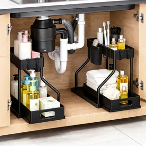 2 Pack Under Sink Organizers, 2-Tier Multi-Use Kitchen and Bathroom Organizers and Storage with Sliding Drawers,Bathroom Cabinet Organizer